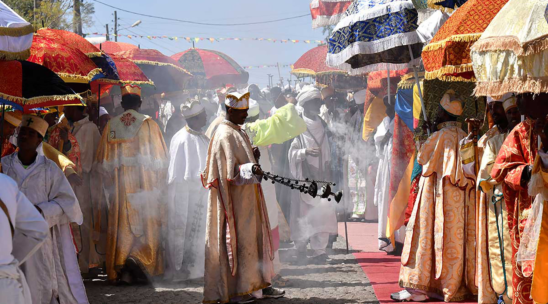 A priest swings incense during a religious festival in Ethiopia