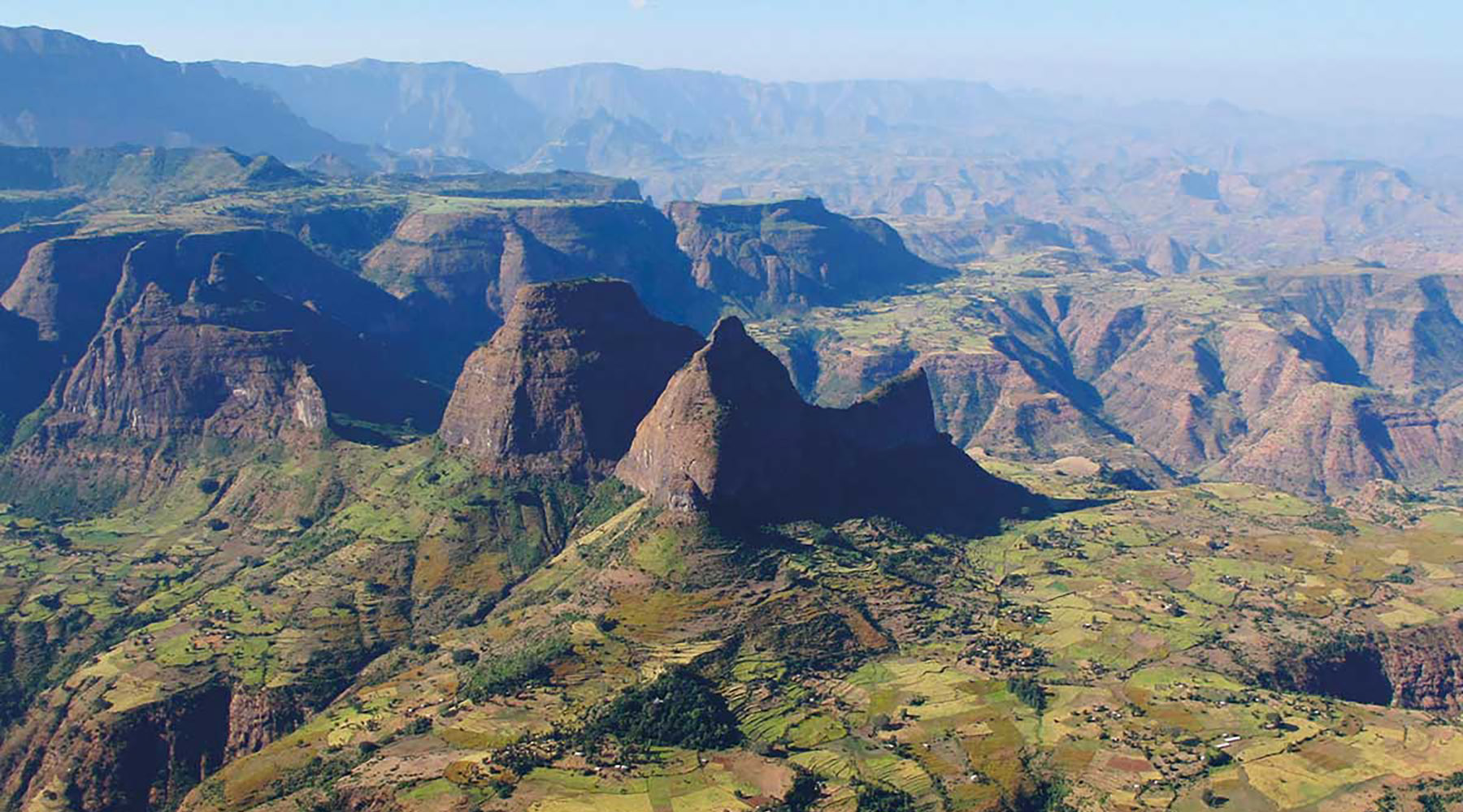 A wide shot of the Simien Mountains in Ethiopia